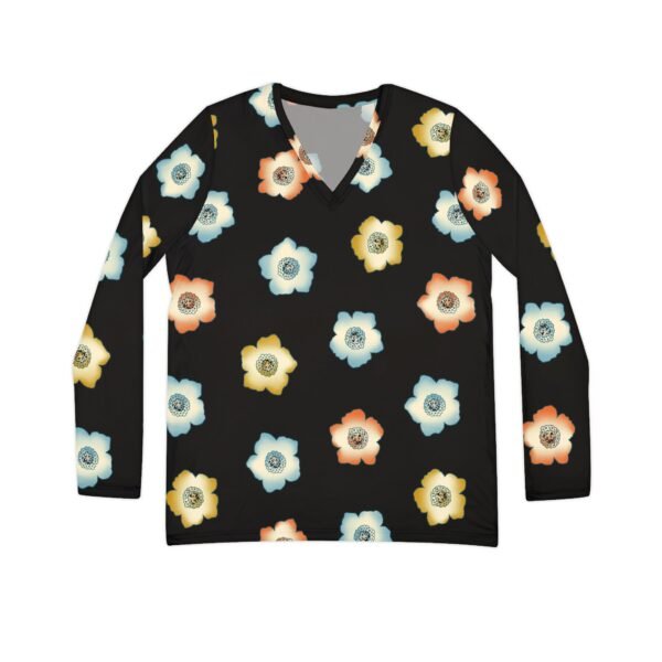 Floral Pattern Women's Long Sleeve V-Neck Shirt – Perfect for Spring Outings and Casual Wear